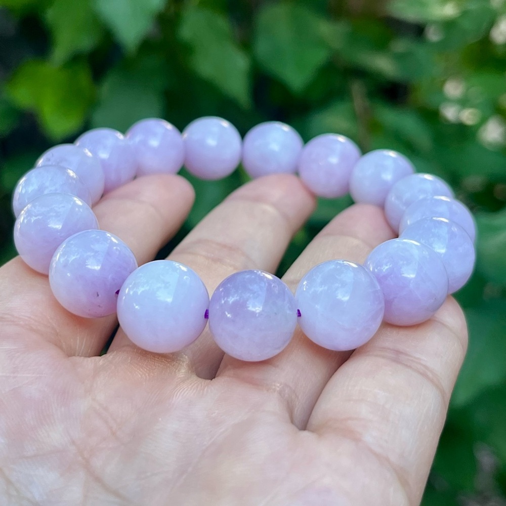13mm stretchable natural cat eye kunzite‎ bracelet - Picture 4 of 10